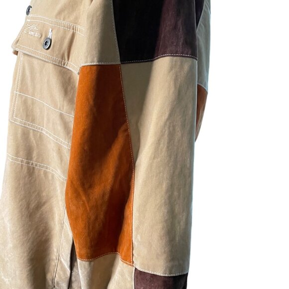 Mens Koman Suede Jacket Button Down Coat Color Blocked Size L New u - Picture 6 of 16